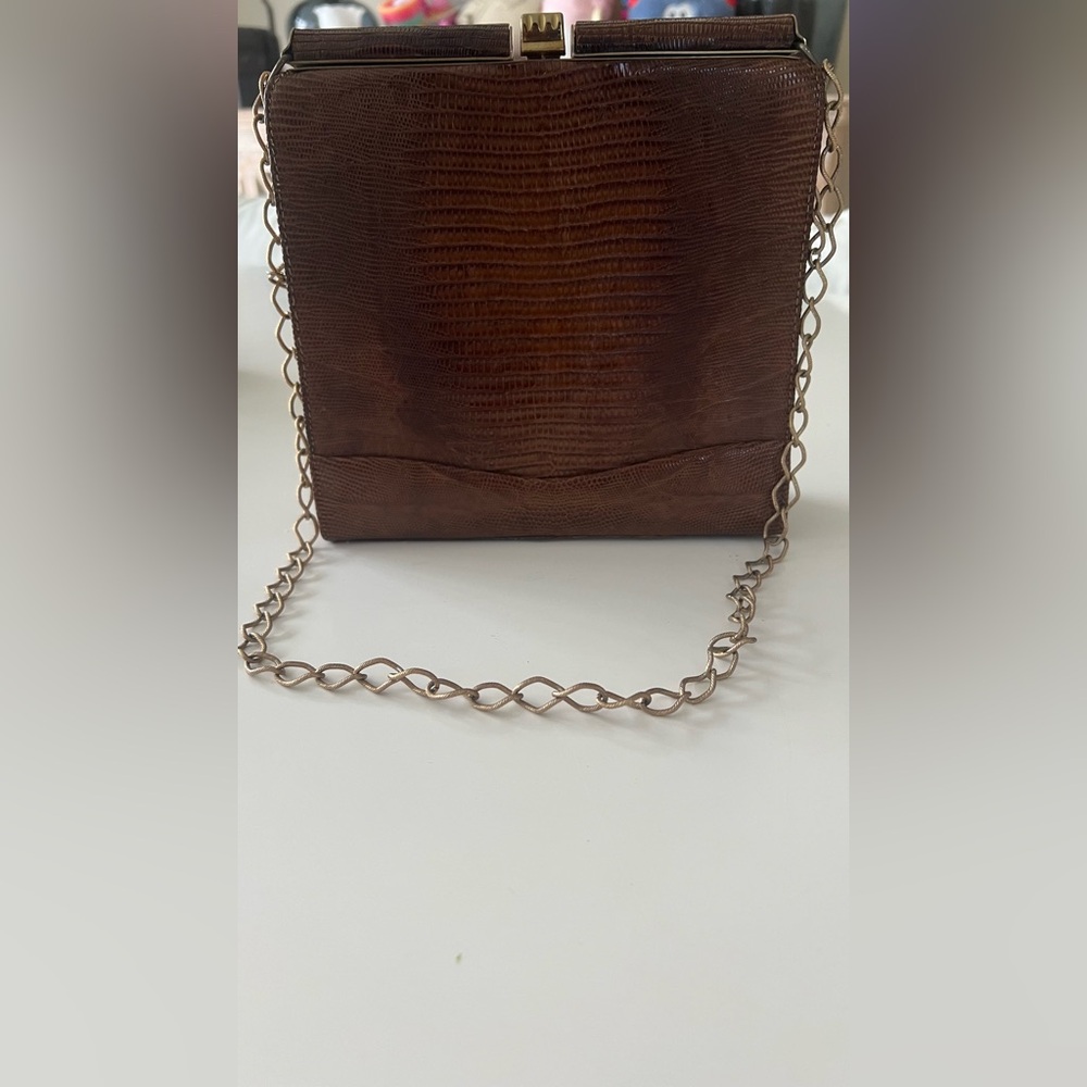 Vintage Snake Skin Elegant Brown Chain Bag